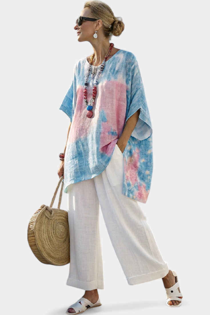 Talia | Comfortable Relaxed Linen Top & Striped Bamboo Pants