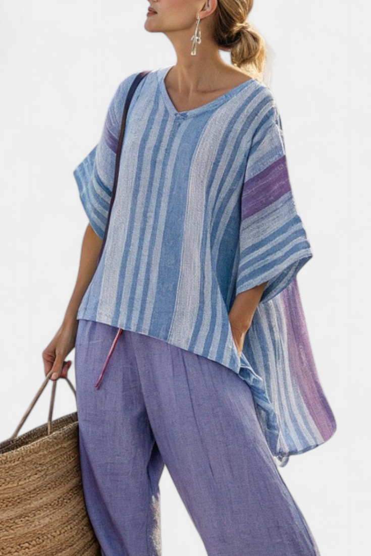 Talia | Elegant Lavender & Sky Blue Top & Linen Pants