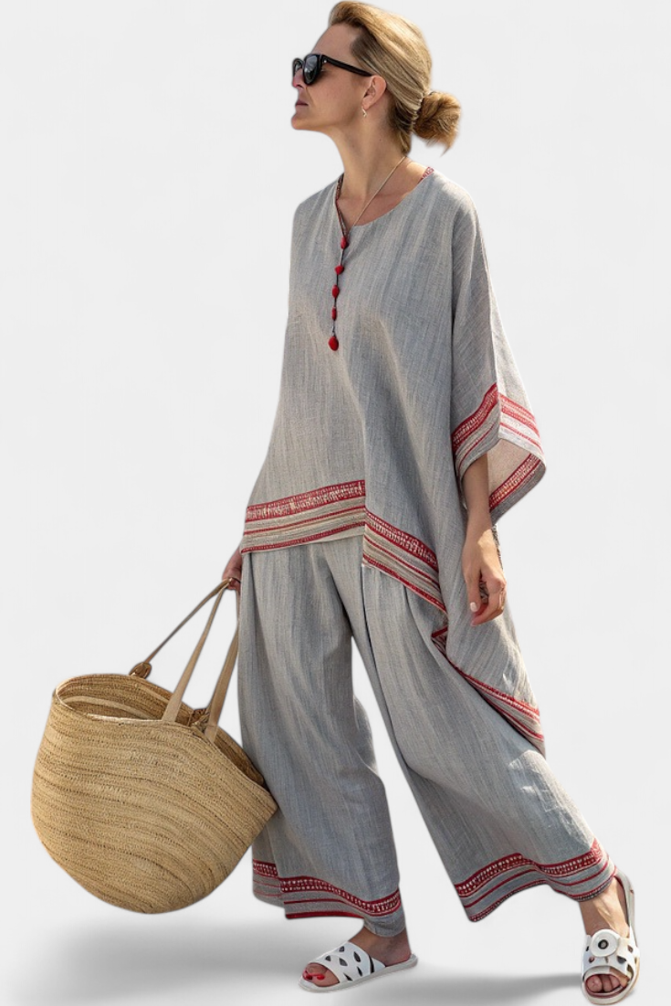 Talia | Sophisticated Asymmetrical Blouse & Ethnic Wide-Leg Pants
