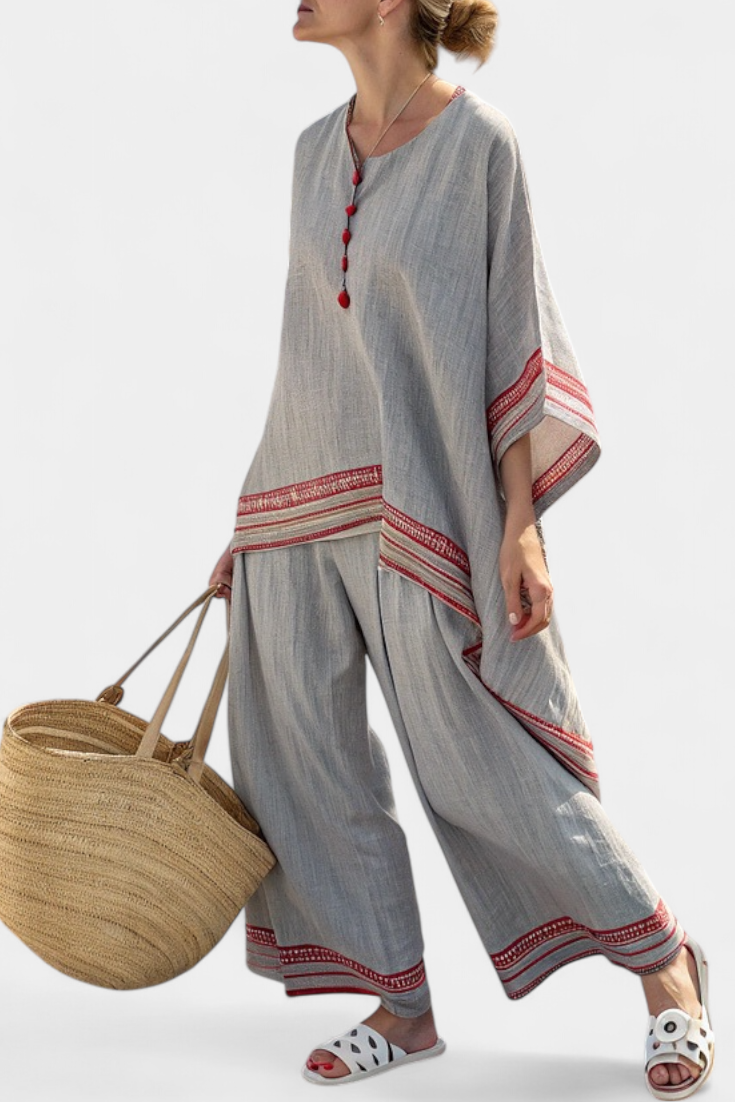 Talia | Sophisticated Asymmetrical Blouse & Ethnic Wide-Leg Pants