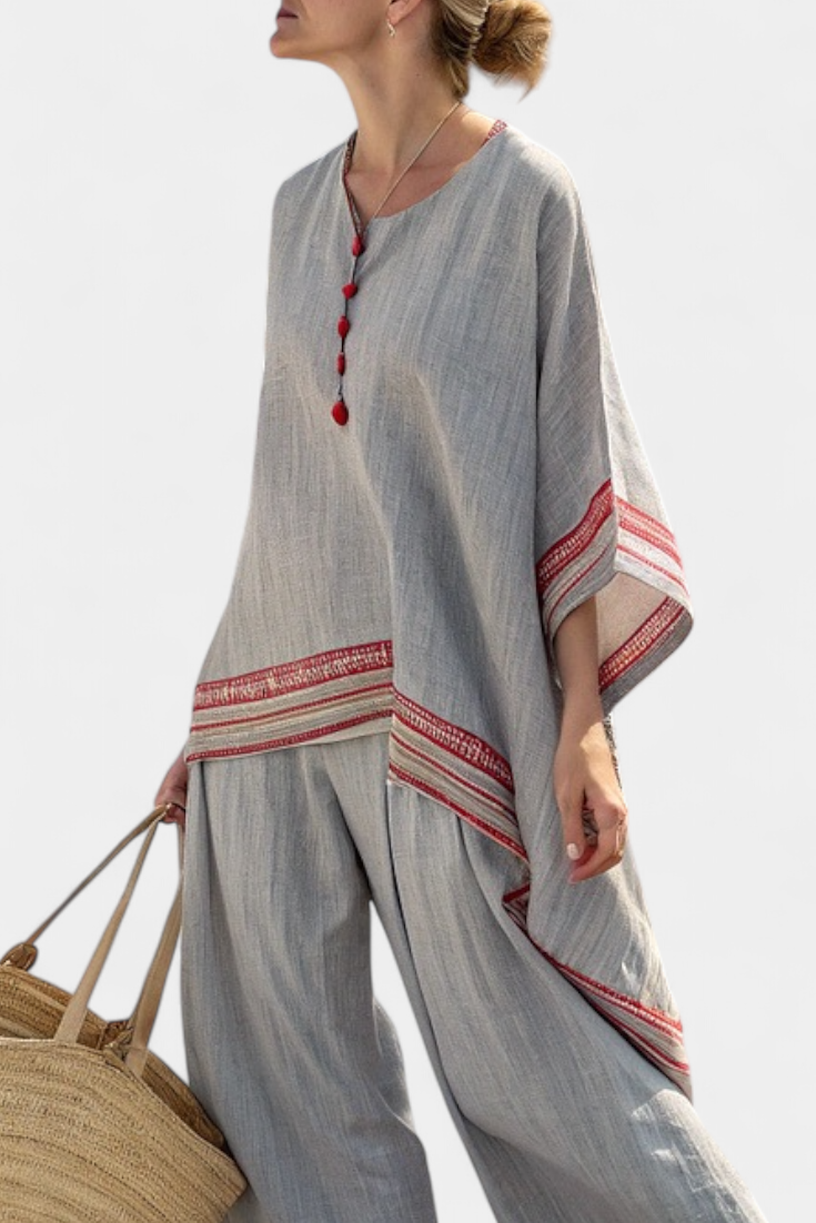 Talia | Sophisticated Asymmetrical Blouse & Ethnic Wide-Leg Pants
