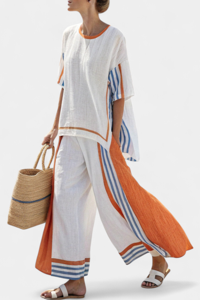 Talia | Comfortable Wide-Leg Striped Pants & Linen Top