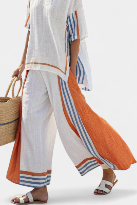 Talia | Comfortable Wide-Leg Striped Pants & Linen Top