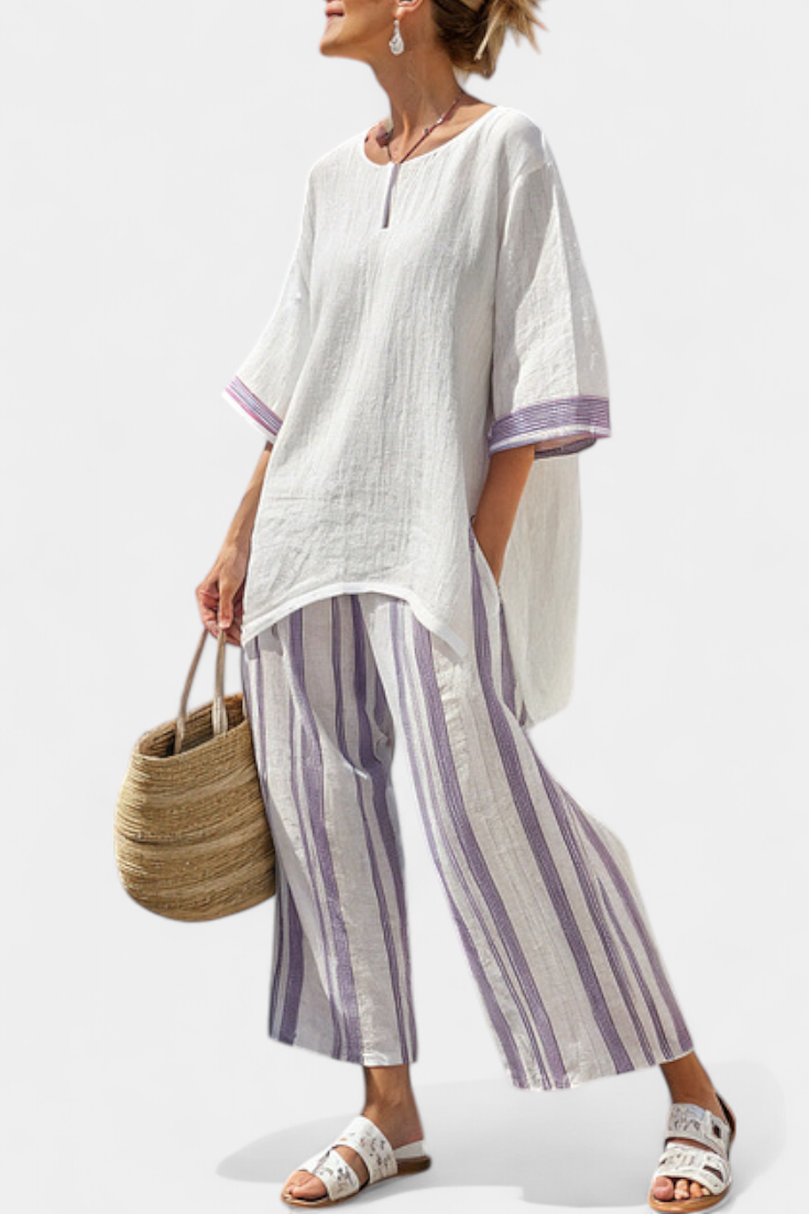 Talia | Comfortable Relaxed Blouse & Striped Bamboo Pants