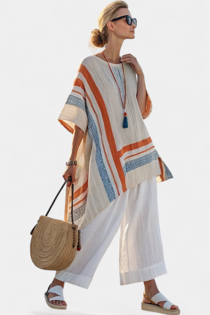 Talia | Sophisticated Asymmetrical Blouse & Wide-Leg Linen Pants