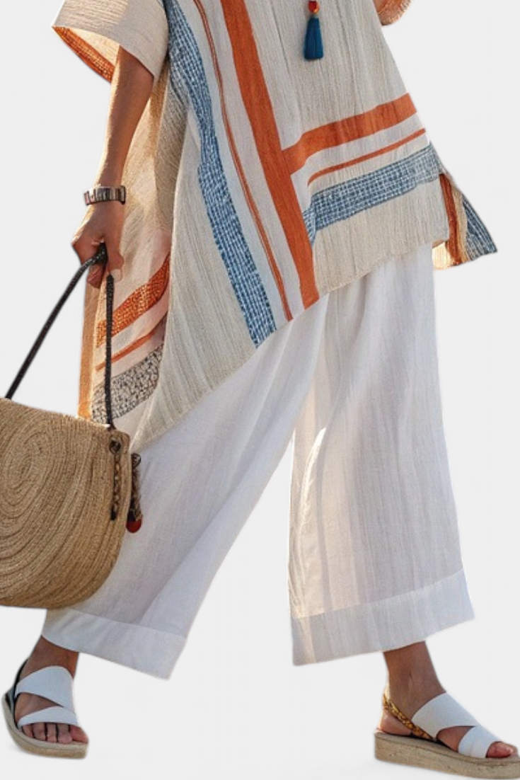 Talia | Sophisticated Asymmetrical Blouse & Wide-Leg Linen Pants