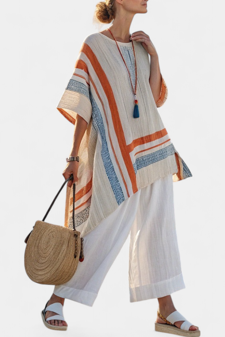 Talia | Sophisticated Asymmetrical Blouse & Wide-Leg Linen Pants