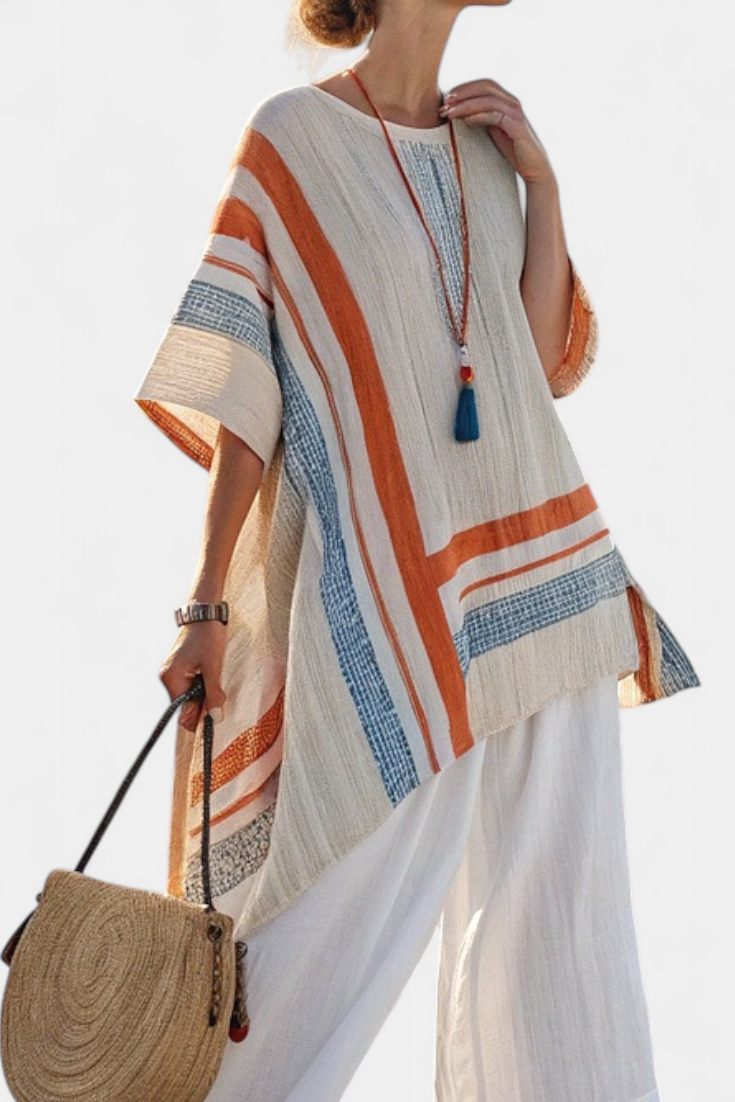 Talia | Sophisticated Asymmetrical Blouse & Wide-Leg Linen Pants