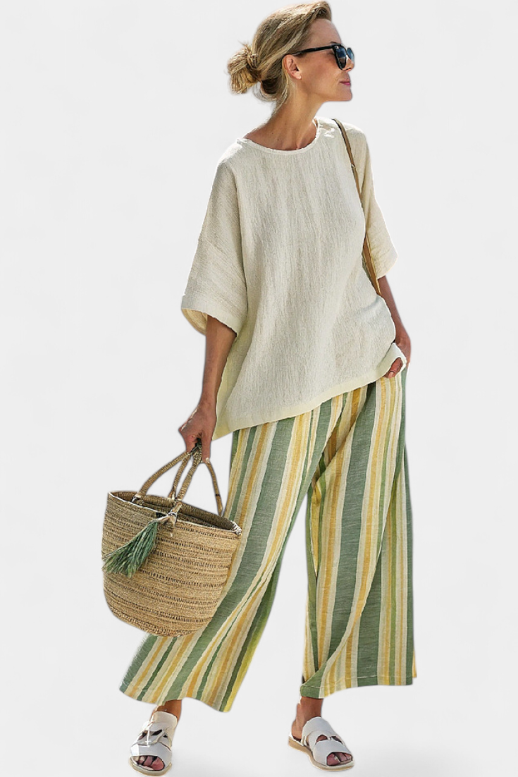 Talia | Sophisticated Top & Striped Linen Pants