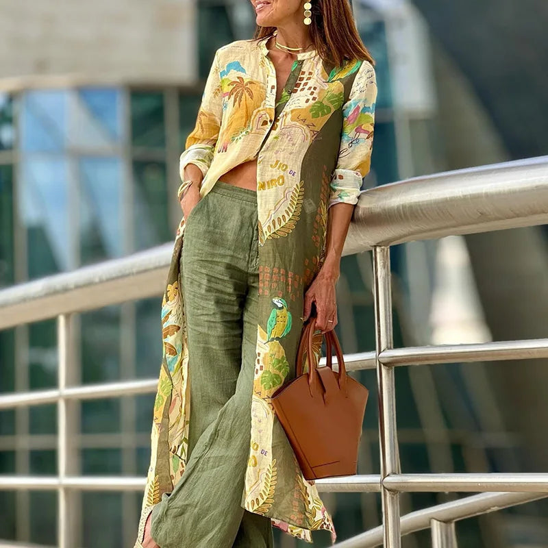 Talia | Linen Co-Ord with Midi Top & Elastic Waist Pants