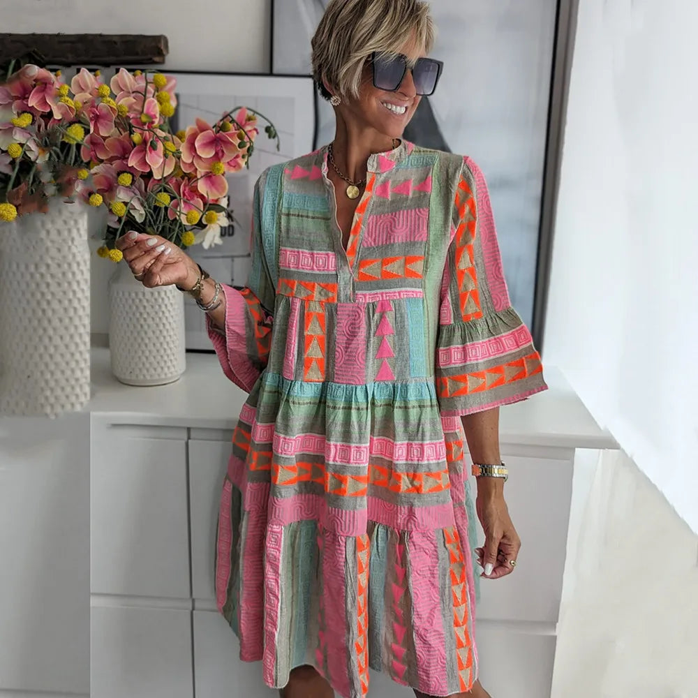 Talia | Collared Boho Tiered Swing Dress