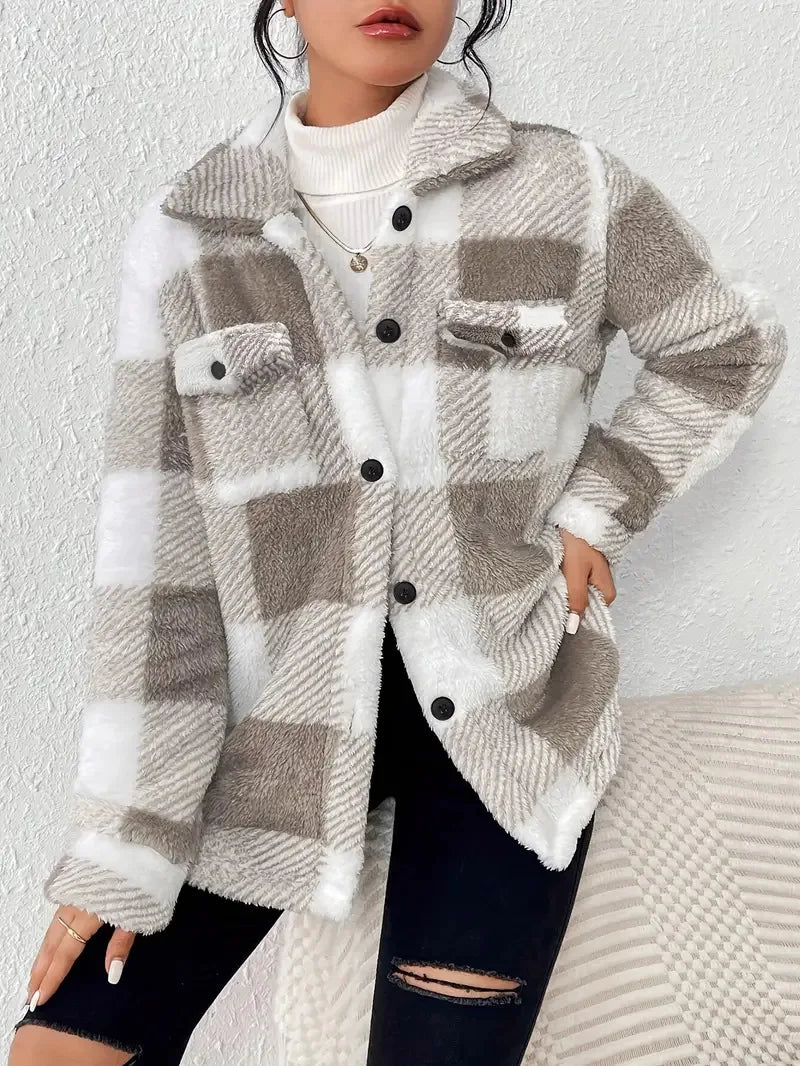 Talia | Stylish Plaid Fleece Jacket