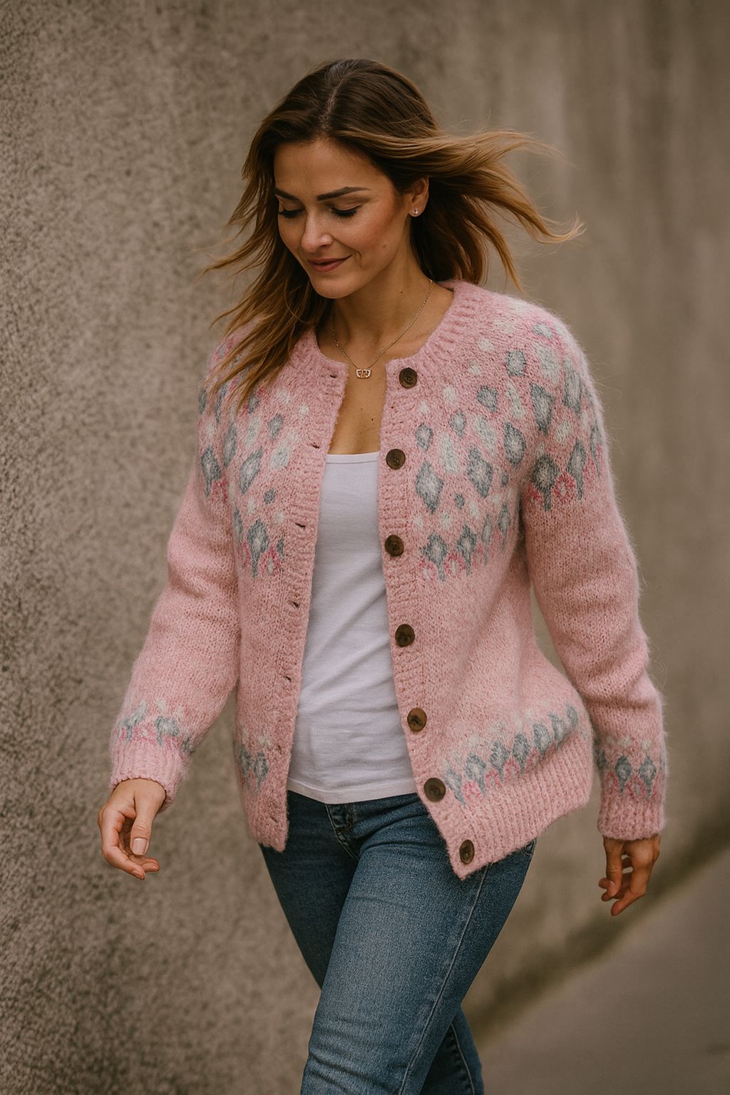 Talia | Pink Loose Fit Printed Cardigan