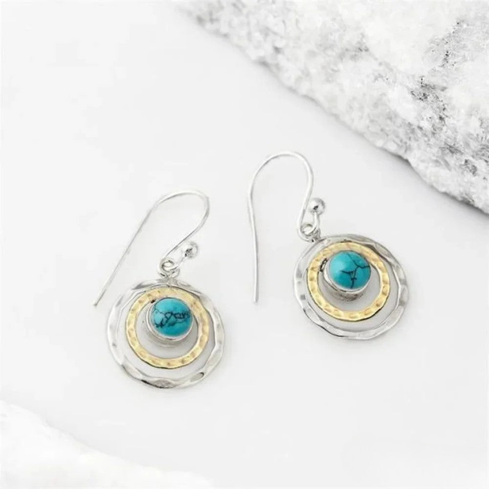 Talia | Boho Saturn Earrings with Turquoise Stone in Silver & Gold