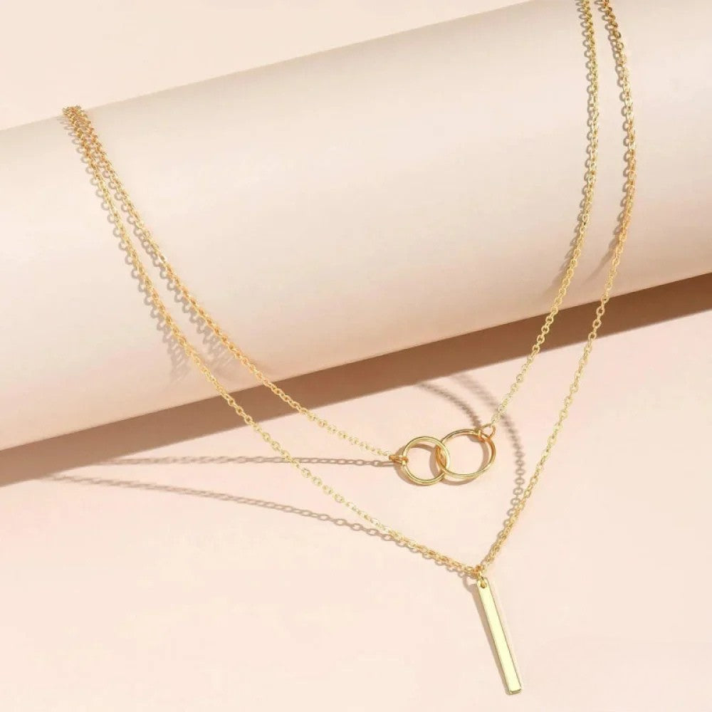 Talia | Retro Gold Double Circle Pendant Necklace