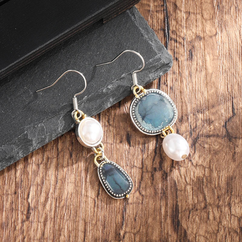 Talia | Retro Blue Natural Stone Earrings