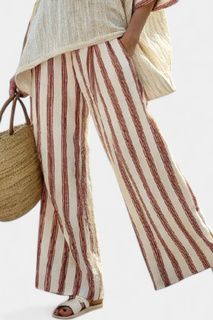 Talia | Elegant Rustic Striped Top & Cream Linen Pants