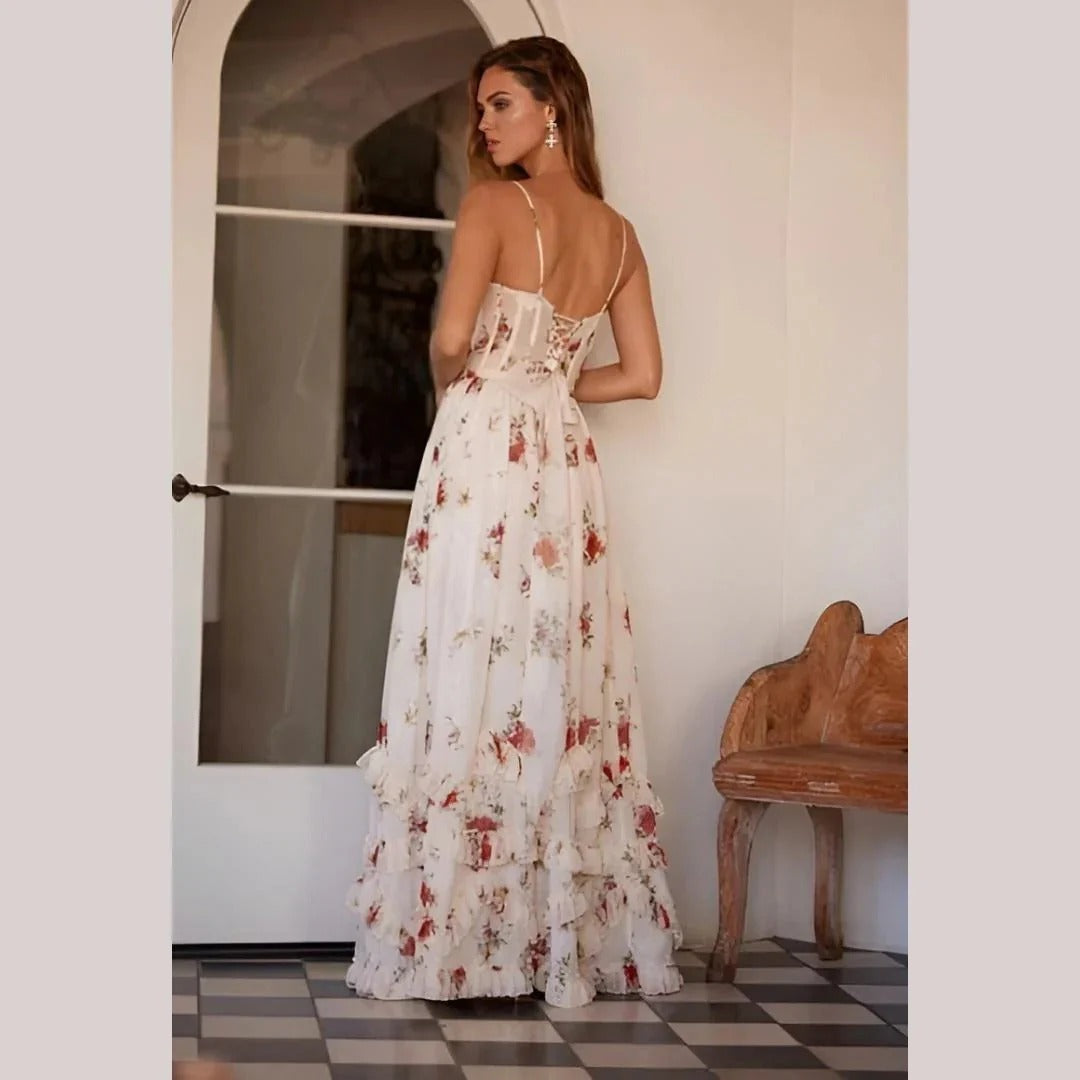 Talia | Sweetheart Floral Dress With High Slit