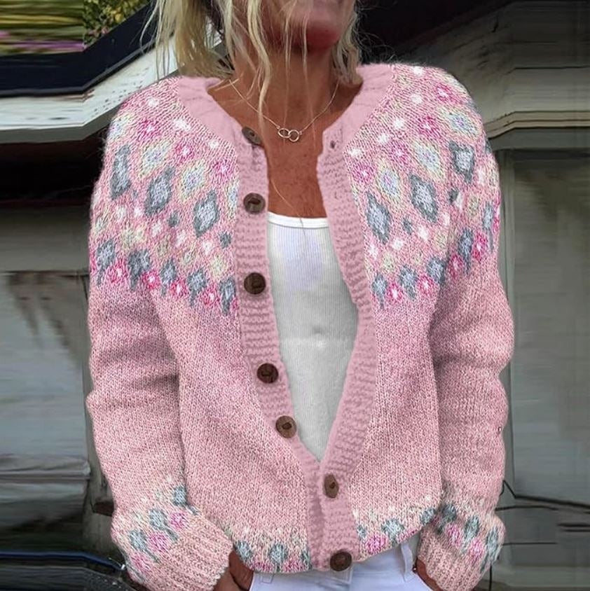Talia | Pink Loose Fit Printed Cardigan