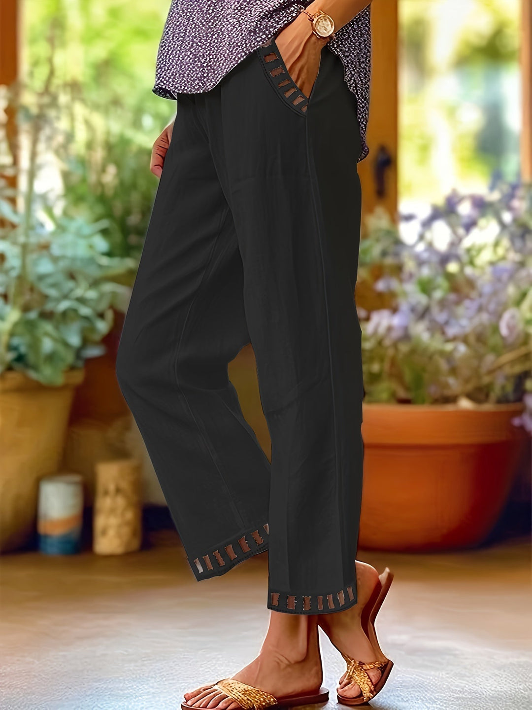 Talia | Relaxed Contrast Trim Cropped Pants