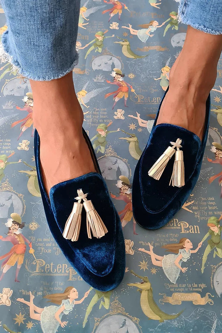 Talia | Midnight Elegance Loafers with Champagne Tassels
