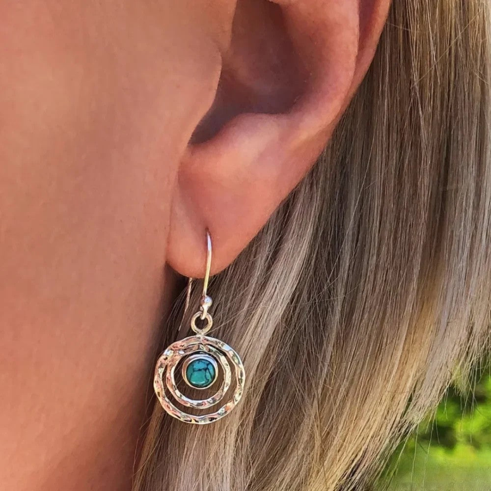 Talia | Boho Saturn Earrings with Turquoise Stone in Silver & Gold