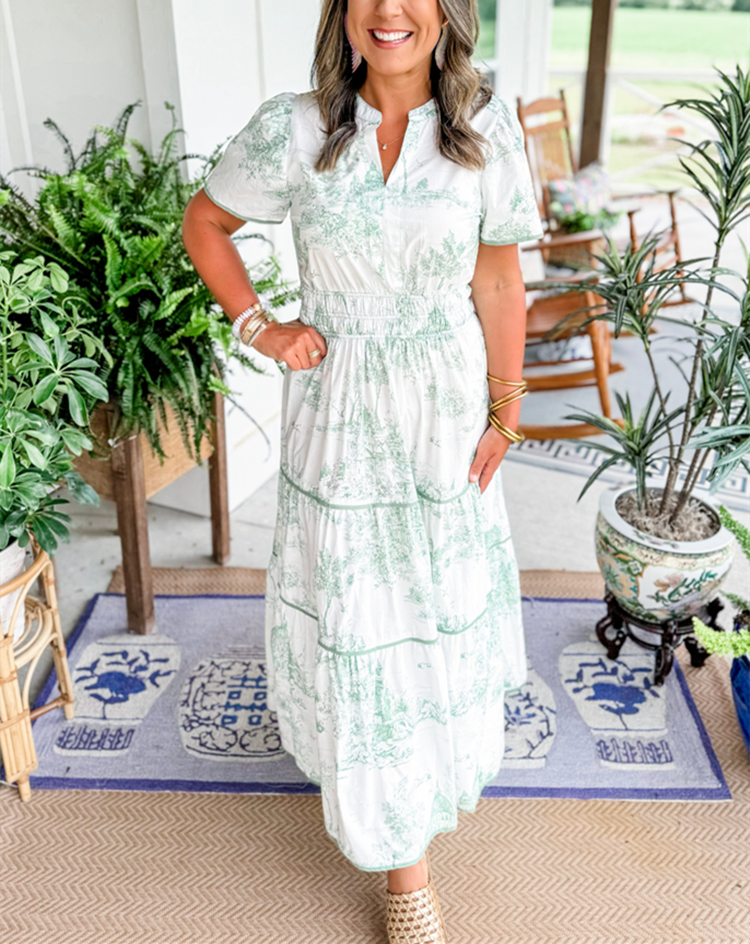 Talia | Classic Toile V-Neck Maxi Dress