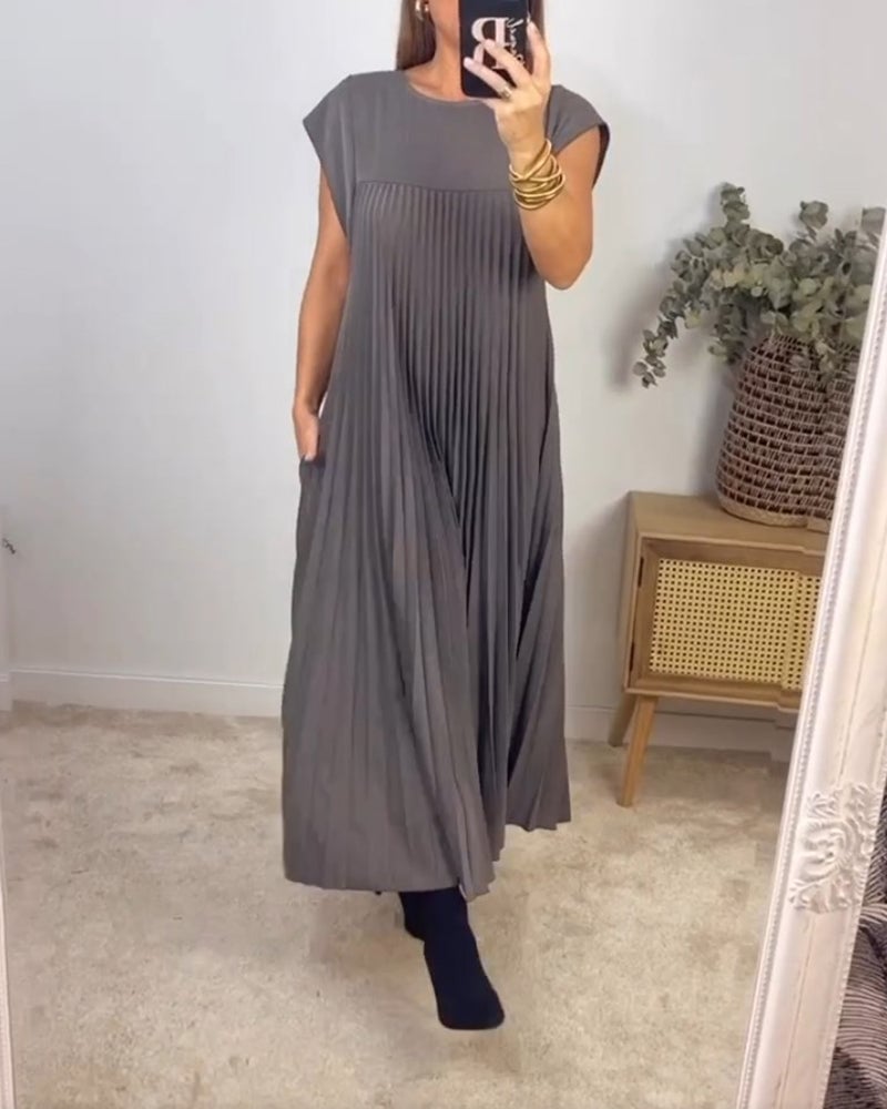 Talia | Short Sleeve Pleated Maxi Dress