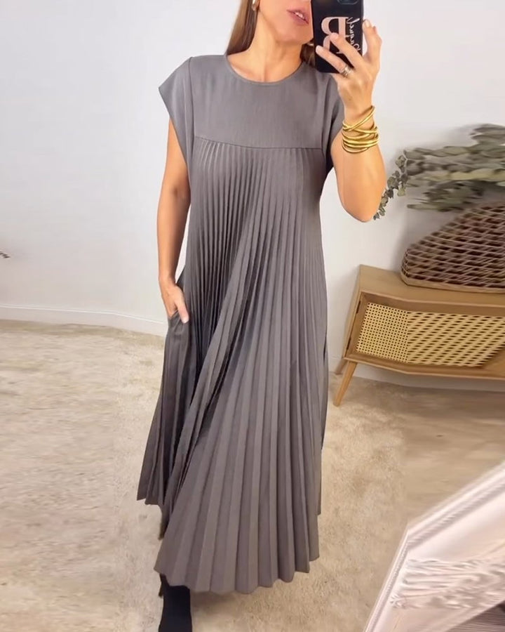 Talia | Short Sleeve Pleated Maxi Dress