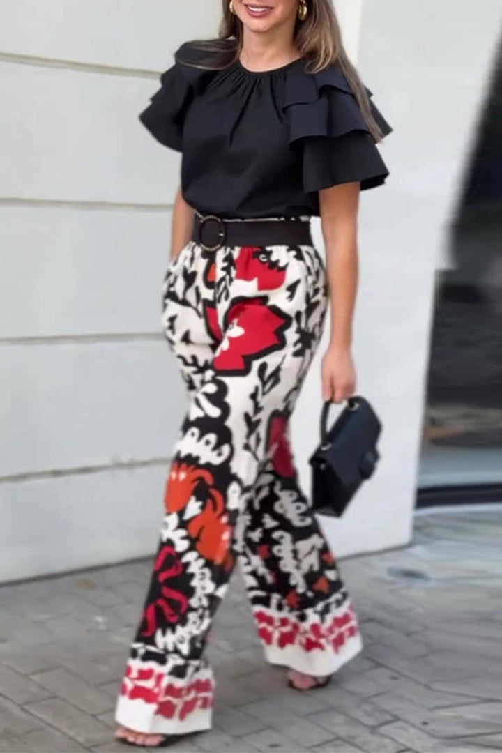 Talia | Casual Floral Print Ruffle Two-Piece Set