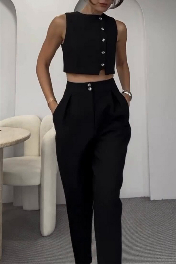 Talia | Casual Solid Color Sleeveless Two-Piece Set