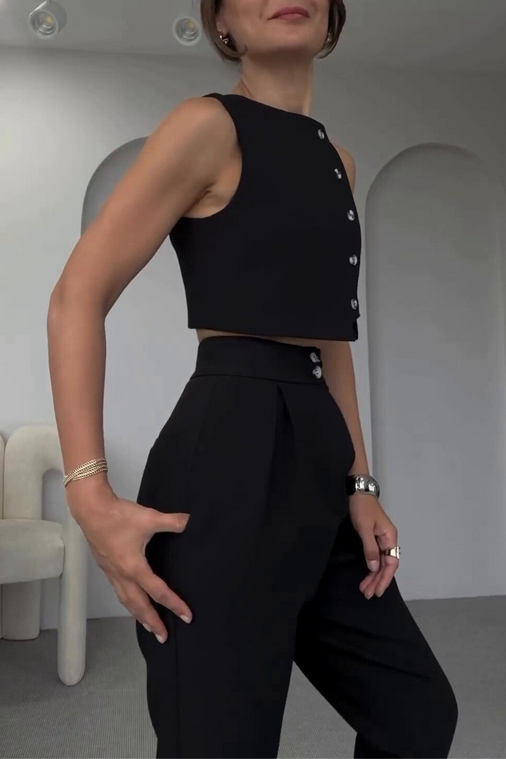 Talia | Casual Solid Color Sleeveless Two-Piece Set