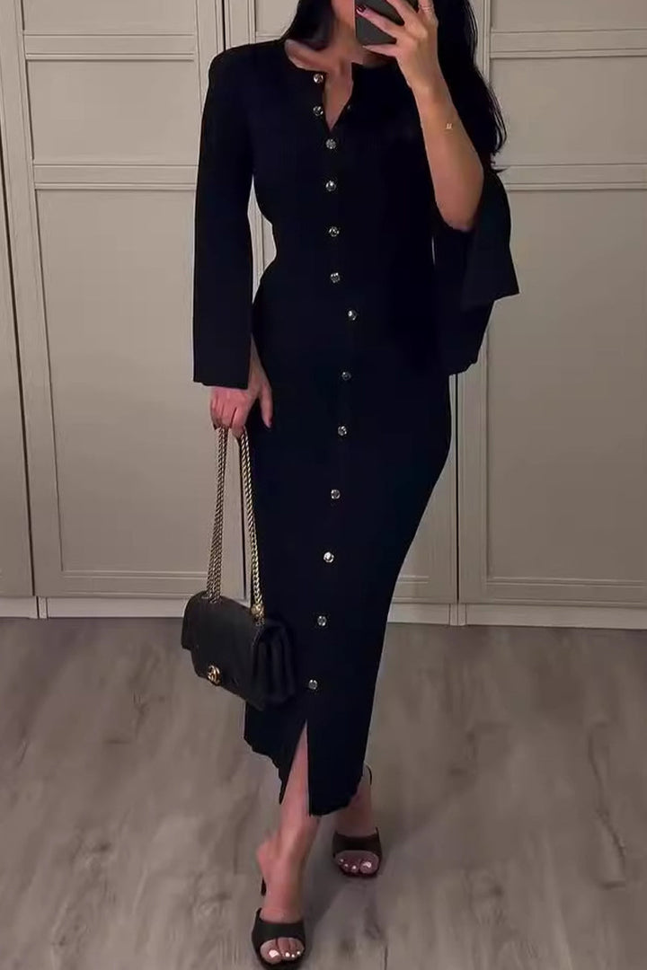 Talia | Daily Elegant Buckle O-Neck Long Sleeve Two-Piece Set