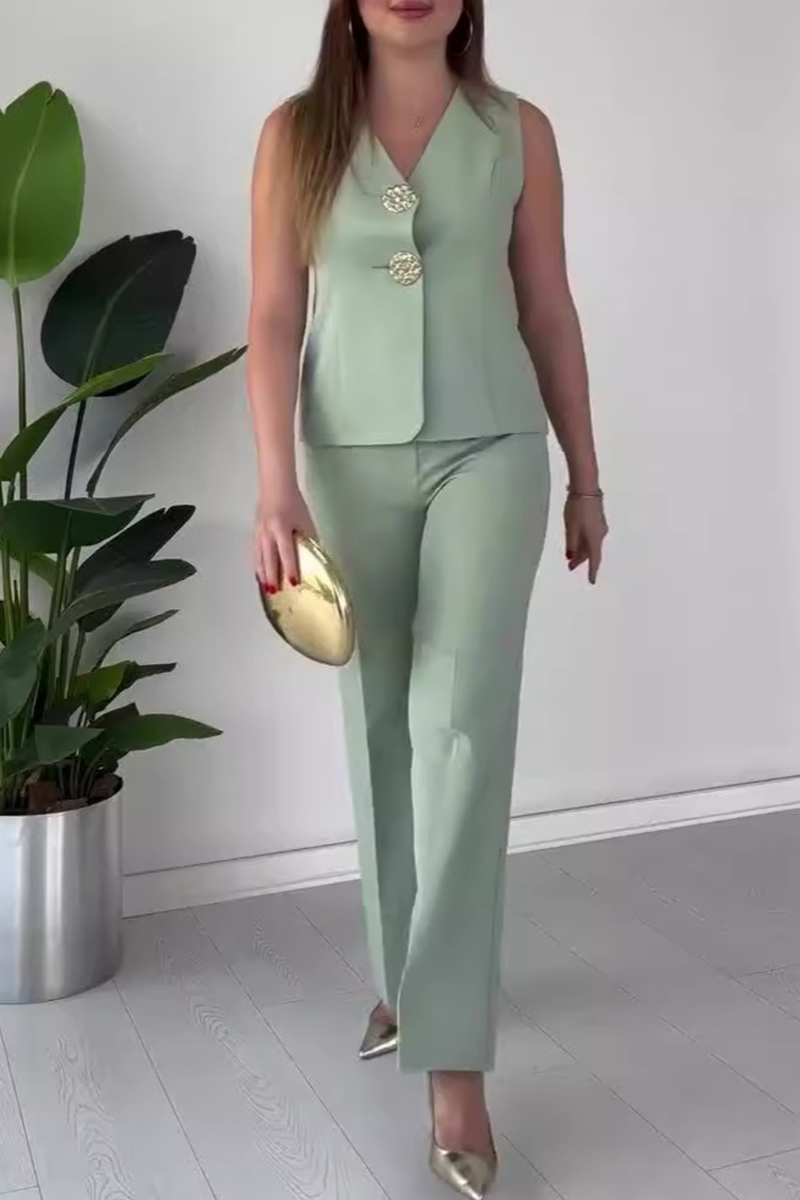 Talia | Elegant Solid Color Patchwork V-Neck Two-Piece Set