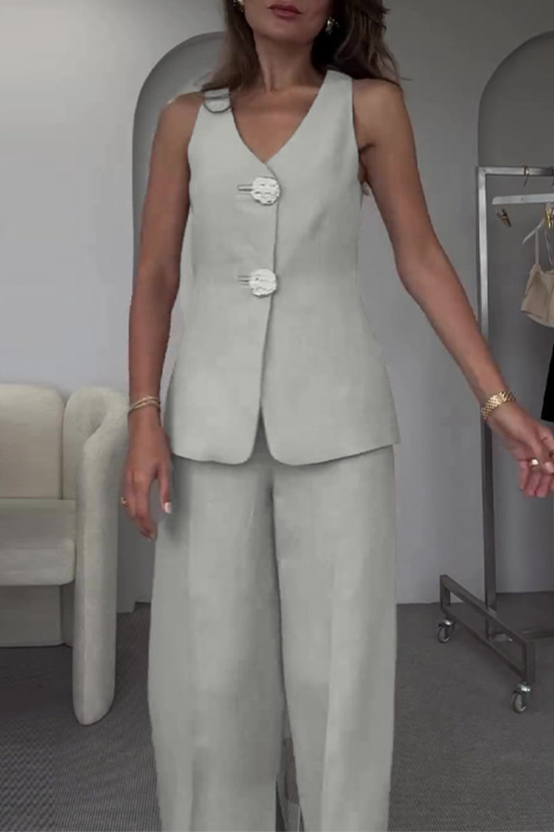 Talia | Elegant Solid Color Patchwork V-Neck Two-Piece Set