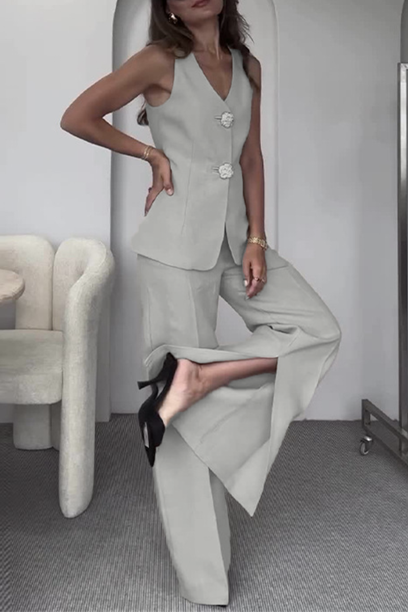 Talia | Elegant Solid Color Patchwork V-Neck Two-Piece Set