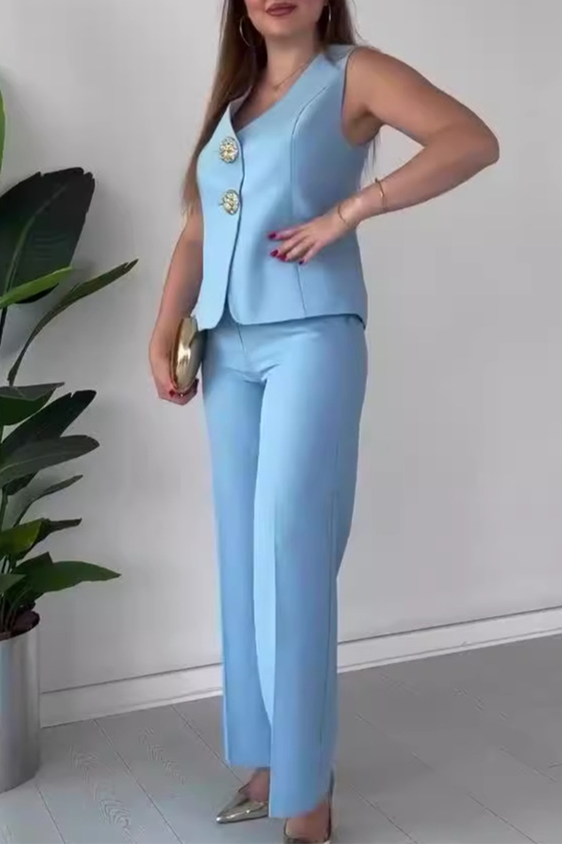 Talia | Elegant Solid Color Patchwork V-Neck Two-Piece Set