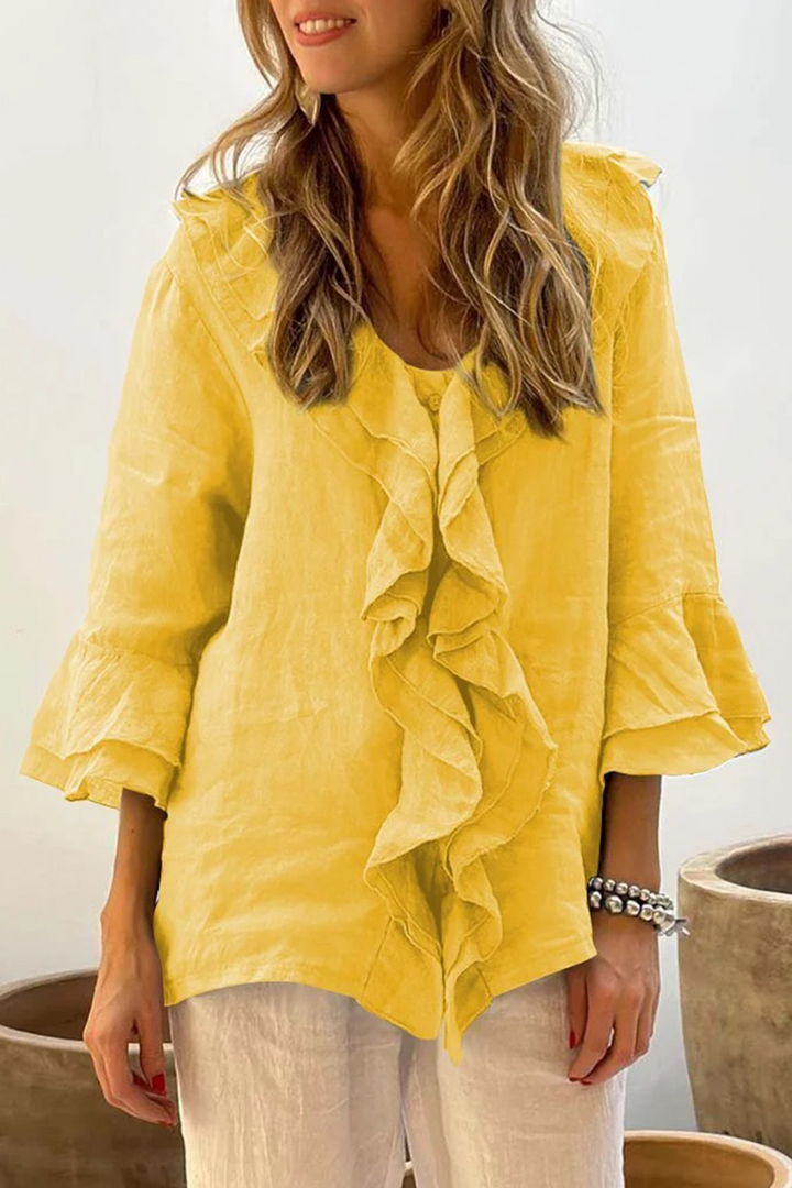 Talia | Casual Solid Color Ruffle V-Neck Blouse