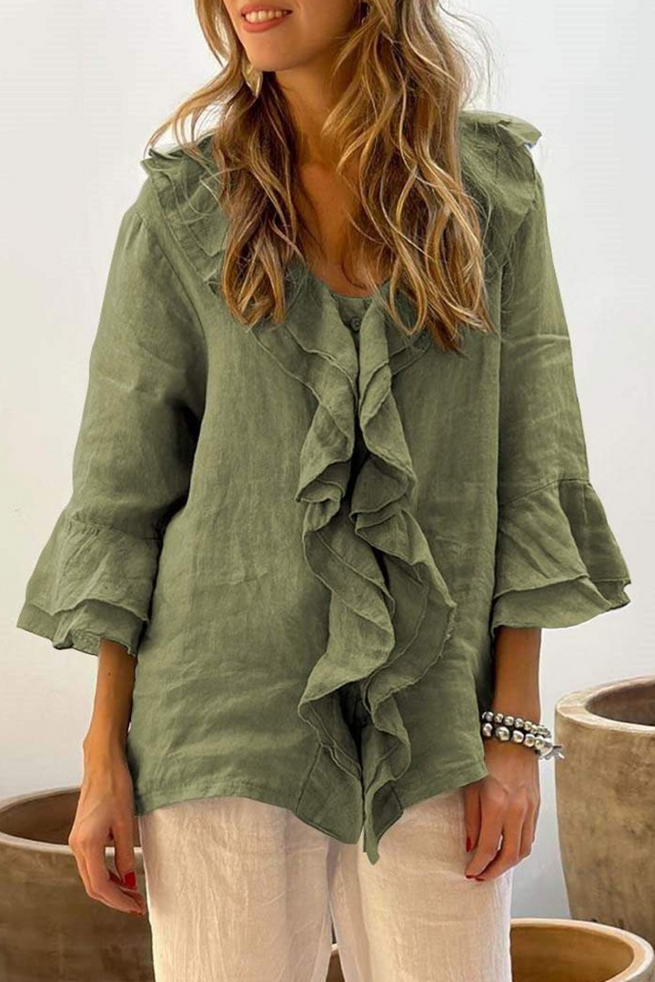 Talia | Casual Solid Color Ruffle V-Neck Blouse