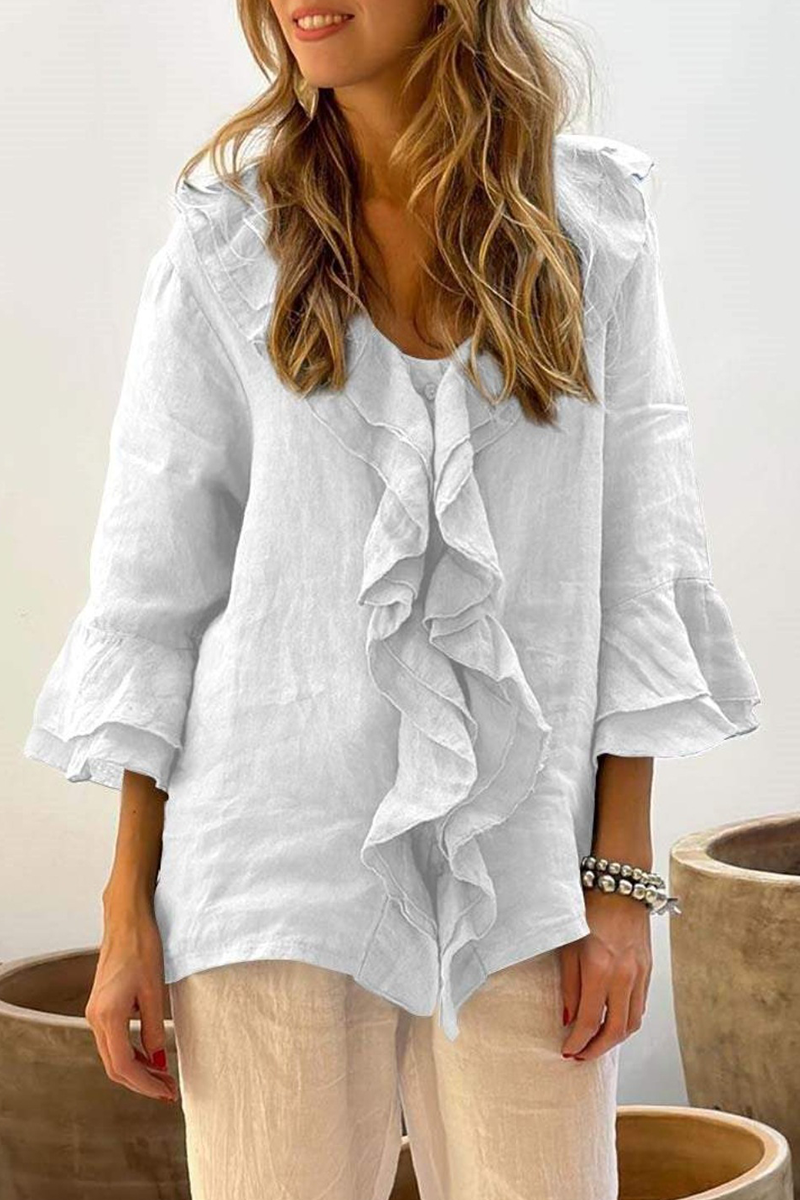Talia | Casual Solid Color Ruffle V-Neck Blouse