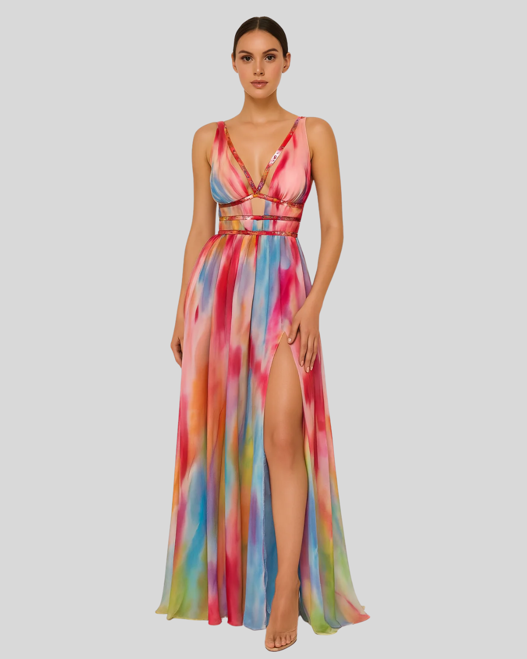 Talia | Vibrant Watercolor Cutout Maxi Dress
