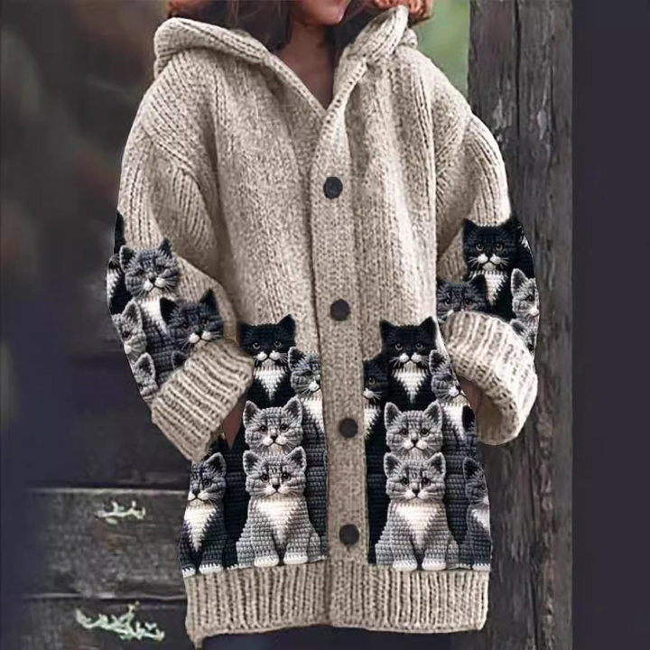Talia | Cozy Knit Cat Print Cardigan