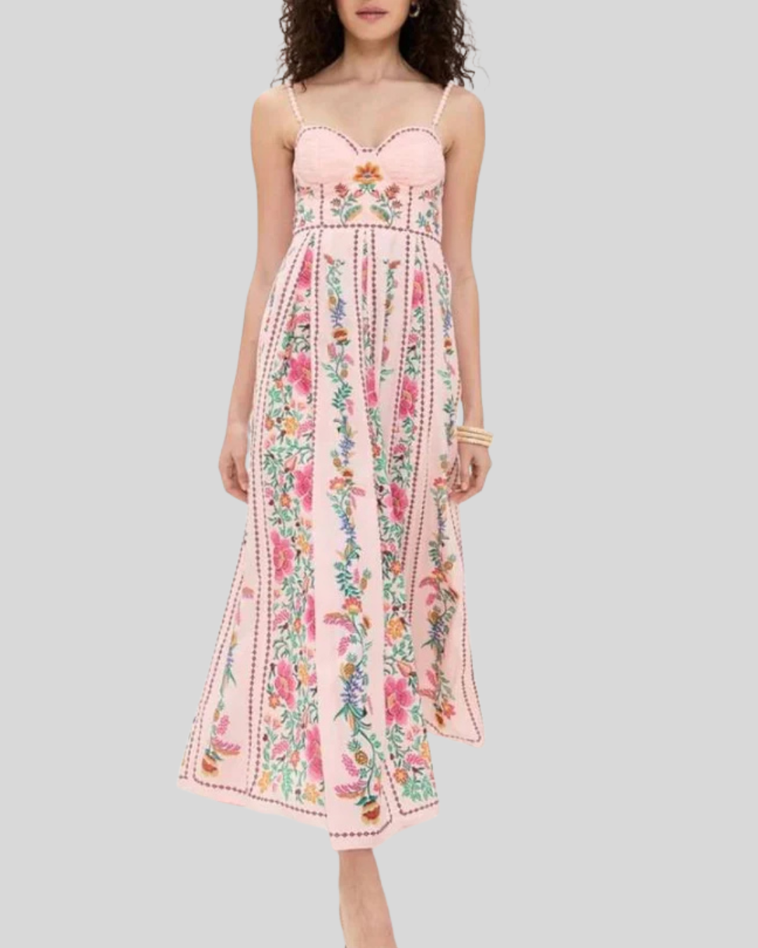 Talia | Beaded Strap Forest Print Maxi Dress