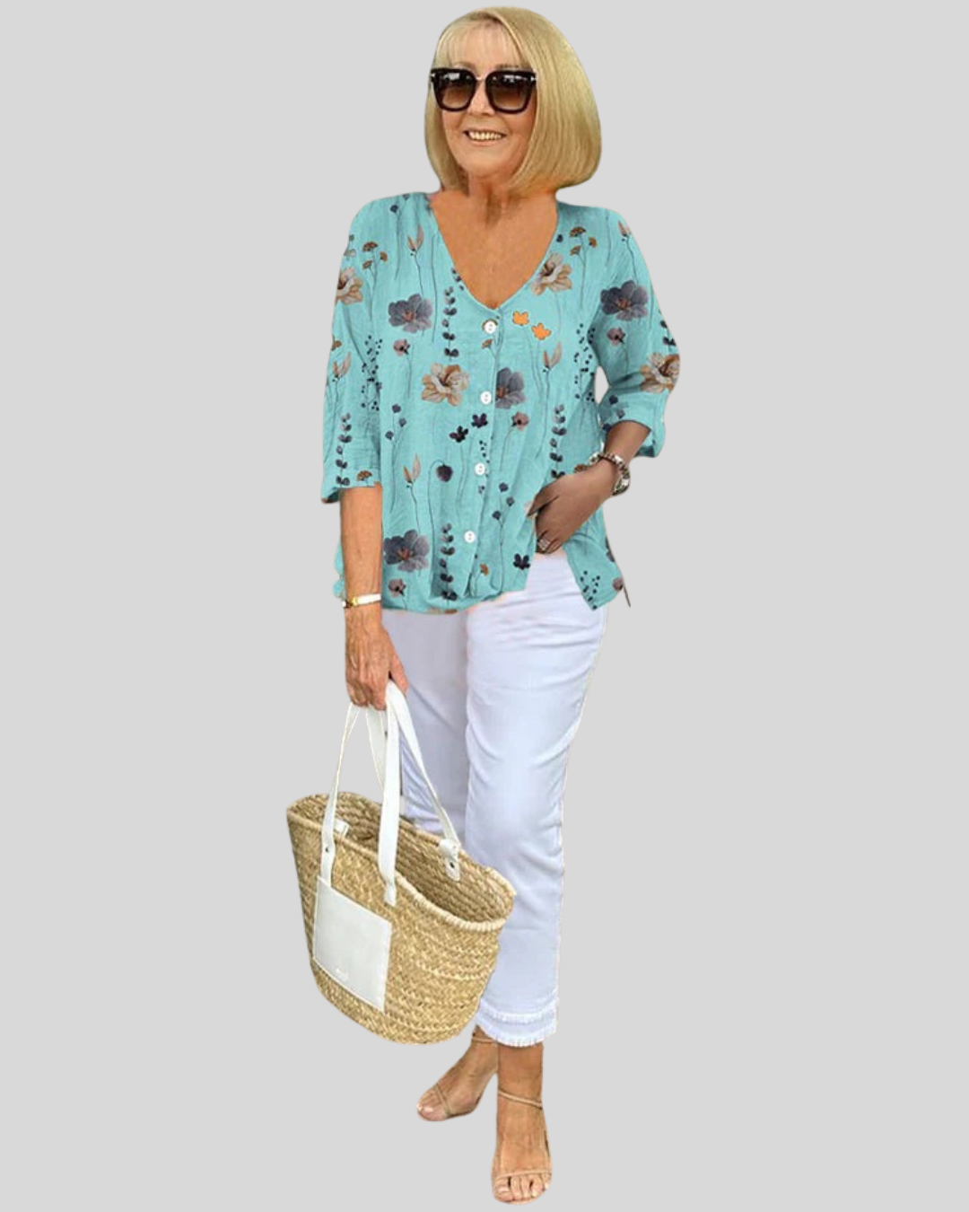 Talia | Linen Floral Button-Down Blouse