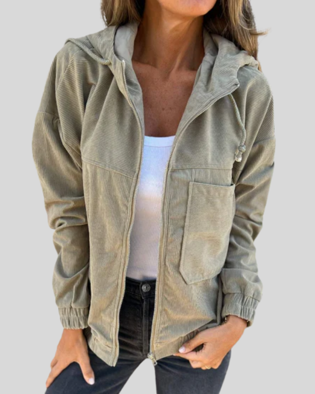 Talia | Retro Corduroy Zip-Up Hoodie Jacket