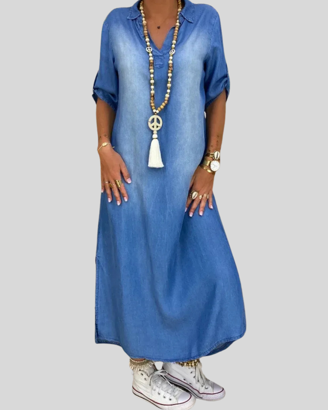Talia | Washed Denim Dress With Movement