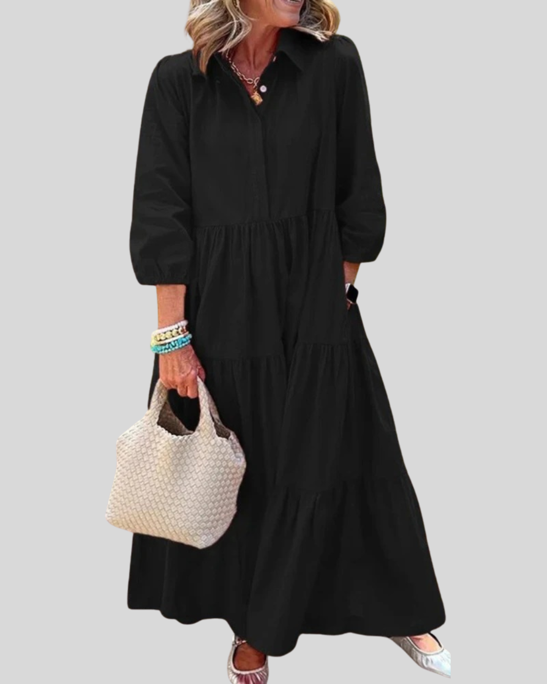 Talia | Button-Up Tiered Maxi Dress With Pockets