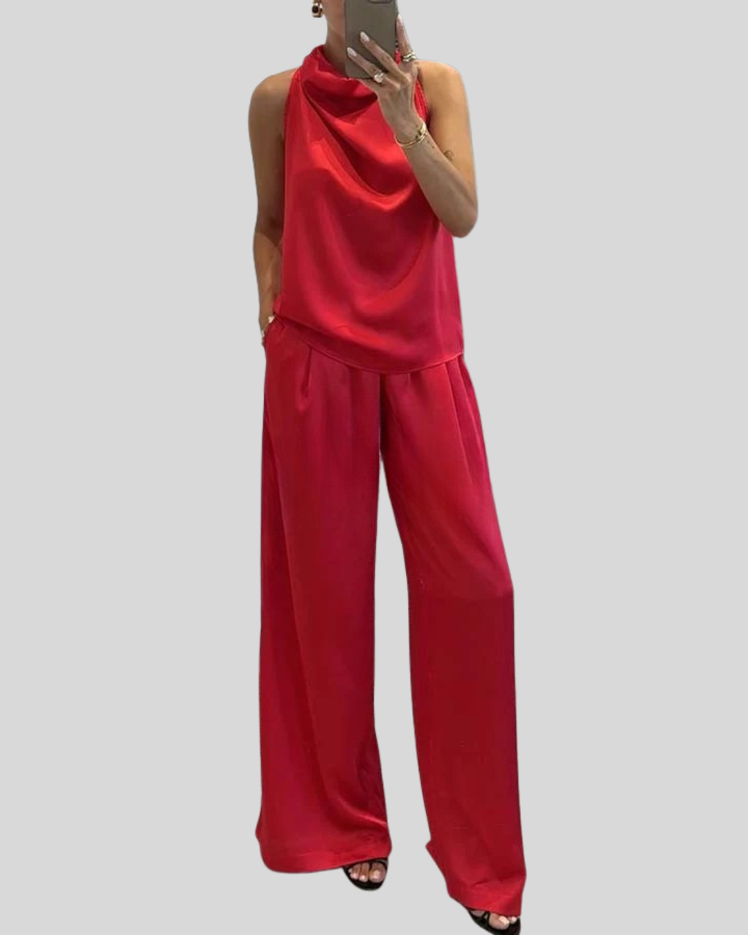 Talia | Elegant Satin Top And Pants Set