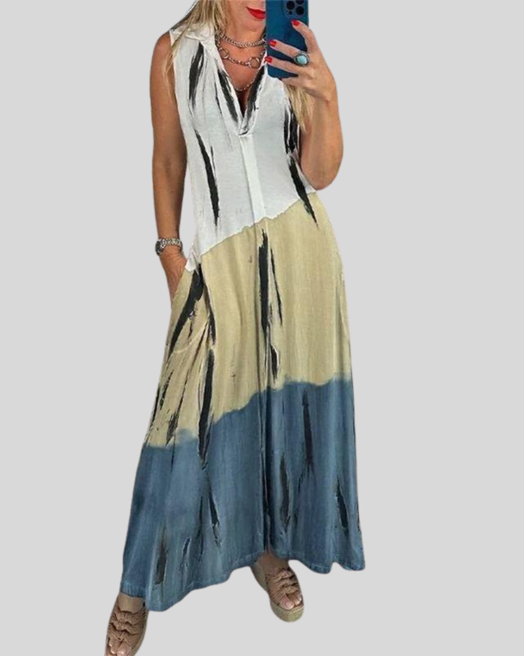 Talia | Artistic Print Sleeveless Maxi Dress
