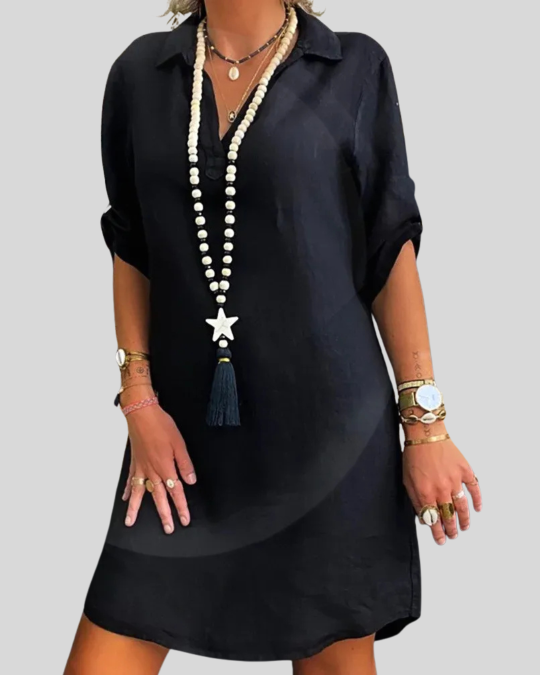 Talia | Collared V-Neck Linen Mini Dress